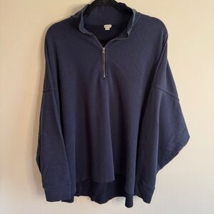 Aerie Navy Oversized Quarter Zip Sweatshirt Cozy Lounge XXL
